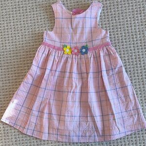 New without tags. Florence Eiseman Pink Plaid Kids Dress with Floral Accents